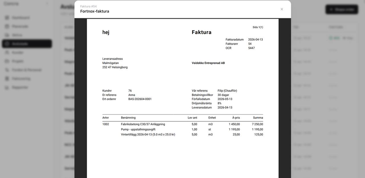 Automatisk Fortnox-faktura